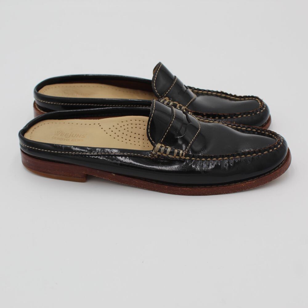 GH Bass Weejuns Mules Womens 6.5 Black Leather Penny Loafer Slip On Shoe Preppy